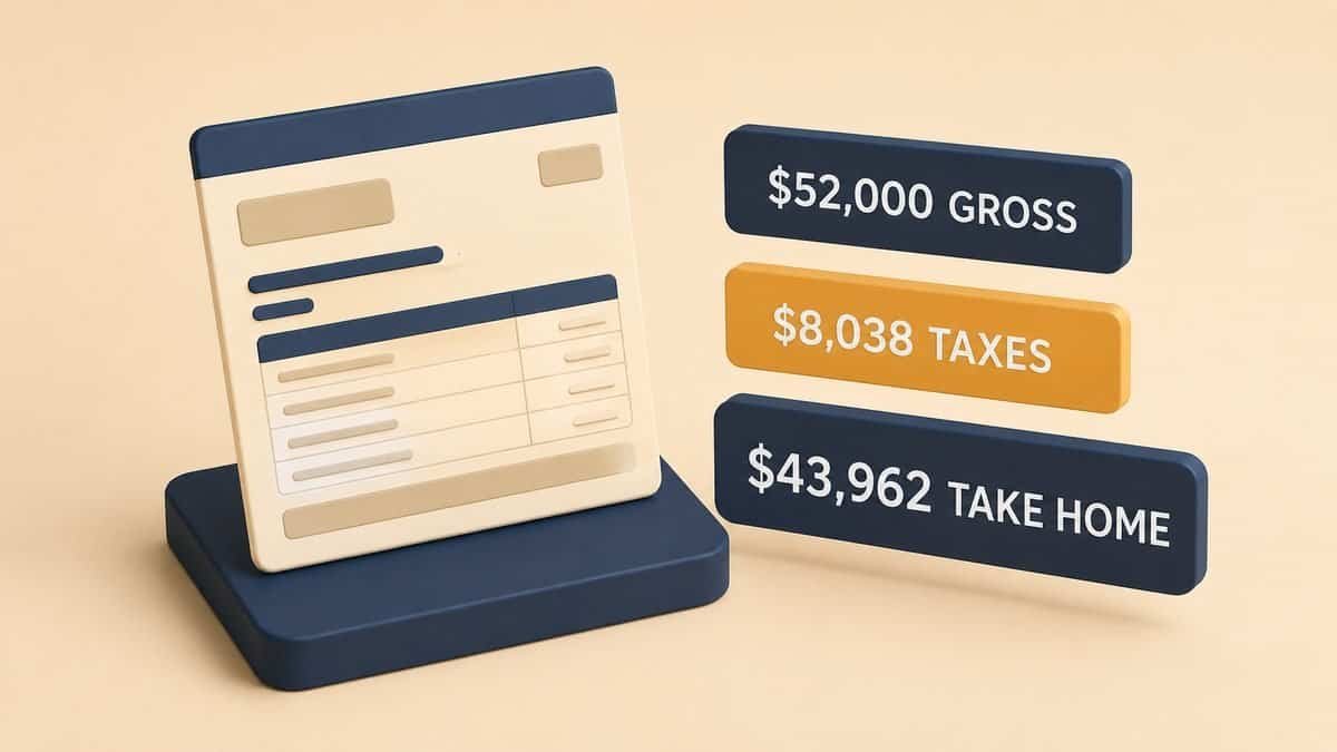 25 dollars an hour after taxes: where 52,000 dollars goes in 2026, with 43,962 take home