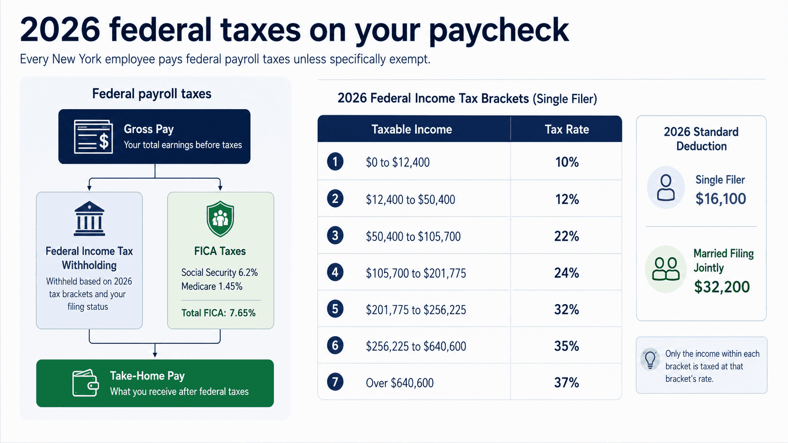 paycheck calculator new york - Generated image: 2026 federal taxes breakdown for paychecks