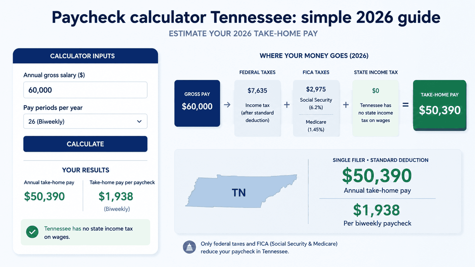 paycheck calculator tennessee - Generated image: Tennessee paycheck calculator for 2026
